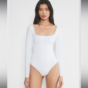 Aritzia White Long Sleeve Square Neck Bodysuit